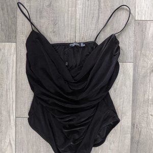 Black Ruched Tank Top Bodysuit